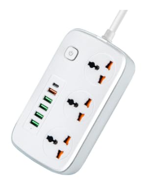 Enchufe múltiple con USB C: SPORWAY 2 M regleta USB C con interruptor, enchufe múltiple con USB, enchufe distribuidor 3 enchufes con 2 USB C, enchufe múltiple para oficina, viaje, cocina (PD 20 W)