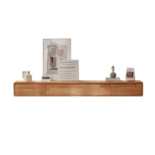 Meuble TV flottant mural en bois 120 cm avec rangement multimédia et passe-câble