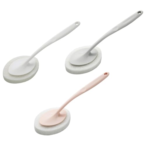 Lecreatekit Éponge à récurer à long manche pour mur de salle de bain, carrelage et baignoire, brosse à récurer en polypropylène avec trou de suspension,...