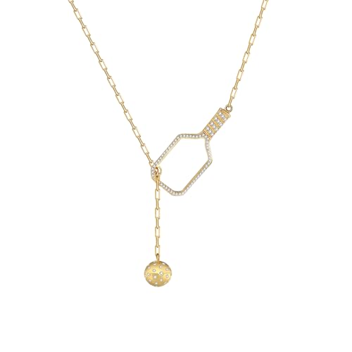 Pickleball Lariat Plus Paddle Necklace - 18k Gold Plate Pickleball Necklace for Women, Pickleball Jewelry, Christmas Gift for Pickleball Lovers