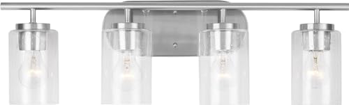 Generation Lighting 41173-962 Oslo - 4 Light Wall Sconce in Contemporary Style-8.5 Inches Tall and 27.5 Inches Wide, Brushed Nickel Finish with Clear Seeded Glass