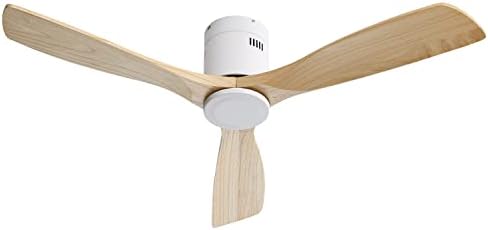 Sofucor 52 Inch Low Profile Ceiling Fan No Light Wood Fan Blades Flush Mount Ceiling Fan Noiseless Reversible DC Motor Remote Control Without Light (White)