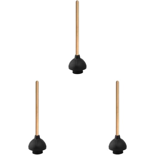 Image of Superio Heavy Duty Plunger with 21 Inch Wooden Handle, Black Rubber - Classic Toilet Plunger, Heavy Duty, Double Thrust Force Cup, Rubber Toilet Plunger, Black Plunger (Wood-3 Pack)