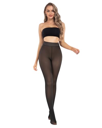 Image of CHRLEISURE Women's Fleece Lined Tights - Fake Sheer Warm Pantyhose Thick Winter Leggings