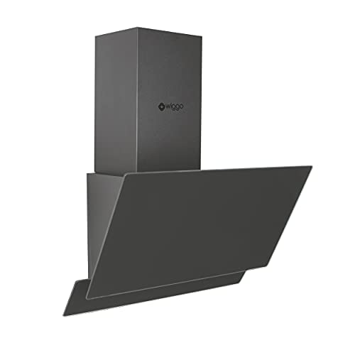 Wiggo Hotte aspirante 50 cm sans tête I évacuation d'air recirculation 300 m³/h – Écran tactile LED 3 niveaux I inclinée filtre à graisse & 2 filtres à charbon I 2 parties avant en verre gris