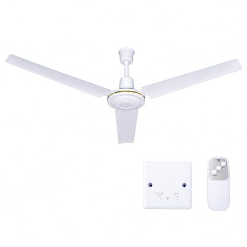 MODI 56 Inch Ceiling Fan 60W White & Gold 3 Blade Ceiling Mounted Fan With Remote Control & Wall Switch Indoor Air Circulation Fan For Living Room Bedroom Office Home