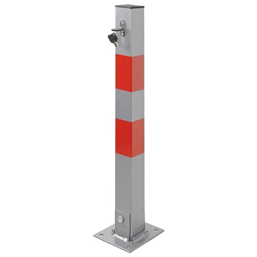 Taylor & Brown Car Parking Space Lock Bollard, Grey and Red Lockable Fold Down Car Parking Barrier Post, Private Car Park Driveway Guard Saver Blocker, Upper Lock, 65cm Height