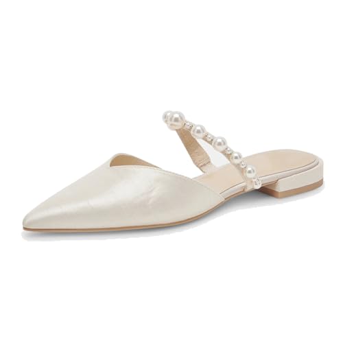 Image of Mesh Mules for Women Comfy Raffia Woven Strap Closed Pointed Toe Mule Flats Casual Slip on Dress Slides Flats