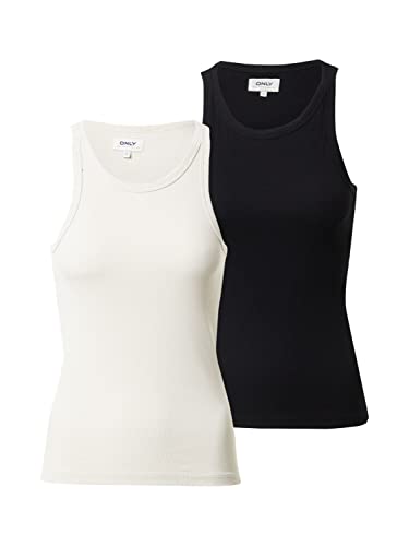 ONLY Damen Tanktop Enger Schnitt U-Ausschnitt T-Shirt 15239781,Black/Pack:2-Pack with Black/Pumice Stone,XS – Ansicht 1