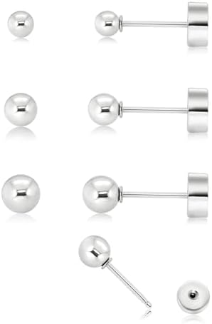 Threadless Flat Back Earrings for Women,Men,3 Pairs Hypoallergenic Push in Flat Back Cubic Zirconia, Titanium Surgical Stainless Steel Stud Earring for Cartilage Tragus Helix Piercing Jewelry