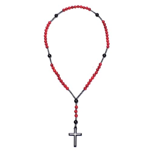 Terço Sagrado em Hematita, Coral Vermelho e Ônix Sintéticos - Premium Red + Bolsa de Veludo