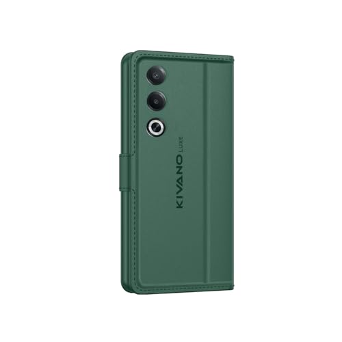 Image of KIVANO LUXE Compatible for Oppo K12x 5G / Oppo A3 Pro 5G Luxury Handmade Leather Magnetic Flip Folio Case | Card Holder & Kickstand | Slim Protective Cover | Unisex - Green
