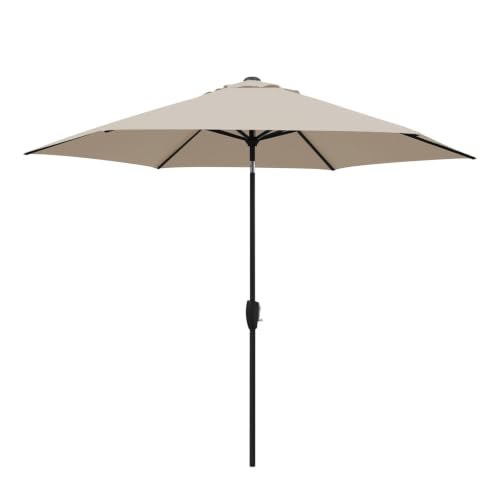 KETTLER 2.5m Wind Up Garden Parasol with Auto Tilt & Night Cover UV50+ Sun Protection Aluminium Frame Patio Umbrella (Stone)