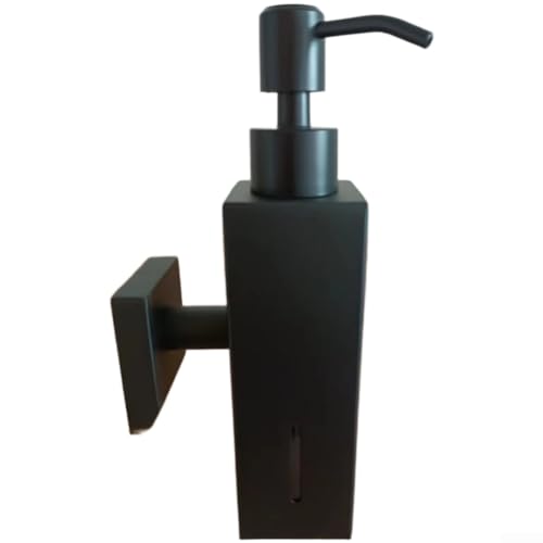 Zenllihome Distributeur de savon mural en acier inoxydable 304 pour hôtel et salle de bain, pompe à savon liquide rechargeable avec action de pression lisse, métal peu encombrant (160 ml, carré, noir)