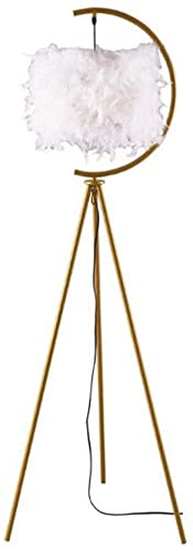 Lampe de bureau trépied métallique et abat-jour en plumes