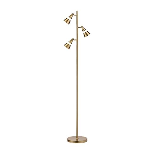 O’Bright Ash - 3-Light LED Tree Floor Lamp, Dimmable 3-Head LED, Multidirectional Standing lamp, Adjustable Multi-Shade, Swivel Cone Floor Lamp for Living Room, Bedroom, Antique Brass
