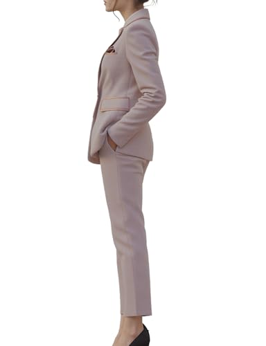 Women's Soft Pink Tweed Suit Set,Elegant Double-Breasted Blazer and Slim Pants with Pearl Buttons,Business,Casual2