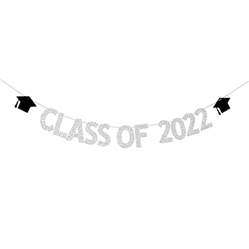 Klasse of 2022 Banner 2022 Abschlussfeier Party Dekorationen Congrats Grade Wimpelkette Silber Glitzer Cover