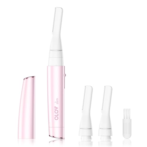 OLOV slim Facial Hair Removal for Women Painless Eyebrow Trimmer with Pivoting Head Electric Battery Operated Body Hair Remover with 2 Replaceable Blade for Face Neck Chin Bikini Pink