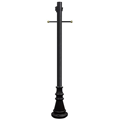 Solus SM6-C320STP-BK 6 ft Black Outdoor Lamp Post, Traditional Surface Mount Light Pole with Cross Arm and Grounded Convenience Outlet with Aluminum Base & Polymer Cover, fits 3 in Post Top Fixtures