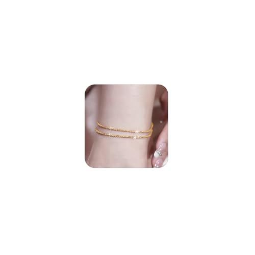 Image of Nanafast Women's Ankle Bracelets, Sparkling Multi-layer Anklet Bracelets for Women, Adjustable Shiny Gold /Silver Anklets for Women, Beach Cute Anklets Jewelry for Summer
