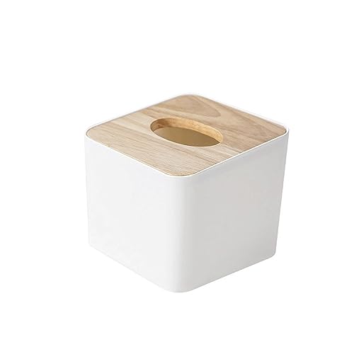 Porta-lenços de papel quadrado com capa de madeira caixa de papel de seda preta para porta-guardanapos de cozinha estojo de armazenamento doméstico moderno suporte de caixa de lenços (branco)