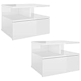 colour_text,quantity_number vidaXL 2X Mesitas Noche Flotantes Contrachapada Hogar Decoración Diseño Sencillo Elegantes Funcionales Prácticos Compactos Blanco Brillante 40x31x27cm