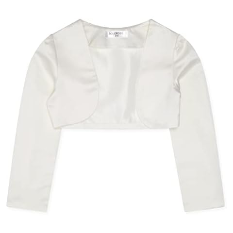 BOLEROSE Girls Satin Long Sleeve Bolero Childrens Kids Shrug (Ivory, 7-8 Years) Cover