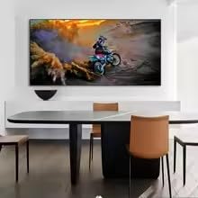 Peinture sur toile de moto pour dynamiser un salon vide avec cadre intérieur 50x100cm
