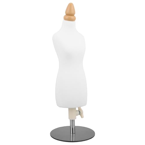 Mikikit Mini Formulario de Ajuste de Patrones y Práctica de Drapeado, Maniquí de Costura Femenino Pequeño Base Plateada y Tapa de Madera para Uso en Clases de Diseño de Moda