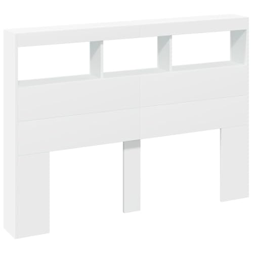 vidaXL Armoire Tête de Lit avec LED, Tête de Lit avec Compartiment, Meuble de Rangement Chambre à Coucher, Accessoire de Lit, Blanc 140x17x102 cm