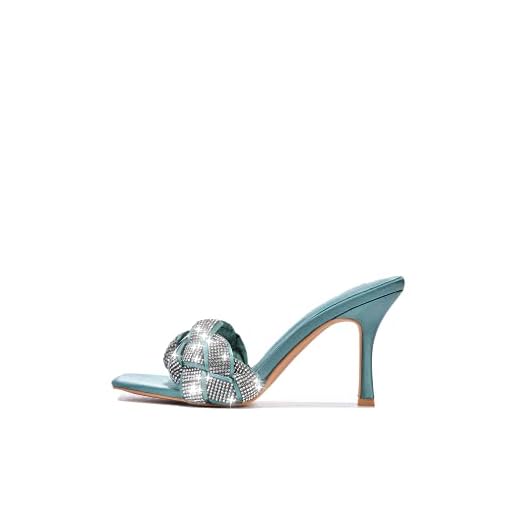 Cape Robbin Rewind Sexy Woven High Heels for Women, Square Open Toe Shoes Heels - Teal Size 8