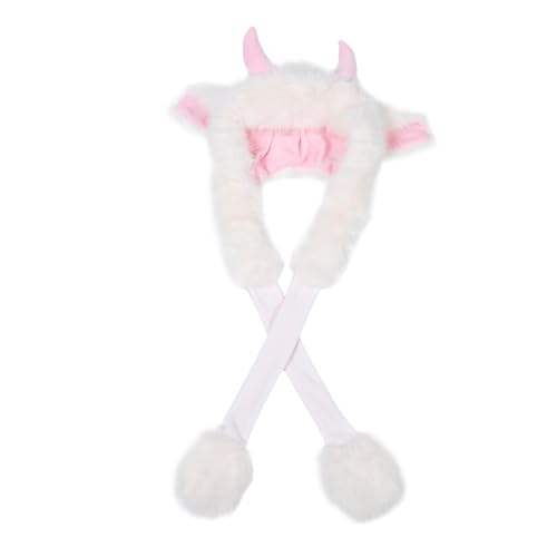 Holibanna Cute Ox Horn Plush Hat with Scarf for Cold Weather Funny Animal Beanie for Teens for Parties Halloween Costumes and Outdoor Fun Warm Comfortable and Stylish