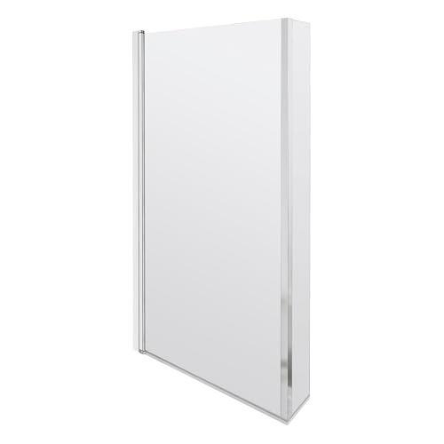 Balterley 795 x 1490mm L-Shaped Bath Shower Screen, Shower Screens for Baths with Fixed Return Panel, 6mm Chrome Toughened Safety Bath Door Screen, 180° Pivot Reversible Door Screens (Chrome)
