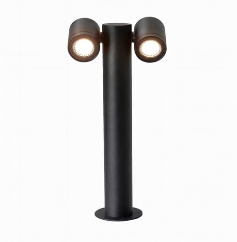 Dopastore Lampione da Terra Doppio Attacco 2xGU10 Design Moderno con Due Paralumi Orientabili Altezza 44CM Grigio Alluminio IP44 Esterno