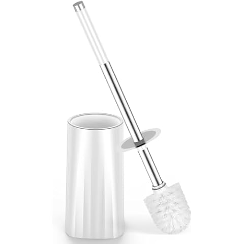 Toilet Brush, Compact Size Toilet Bowl Brush and Holder with Stainless Steel Handle, Small Size Plastic Holder Space Saving for Storage，Easy to Hide, Drip-Proof, Easy to Assemble, Deep Cleaning Cover