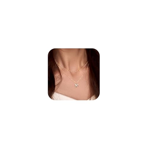 Dainty Layered Gold Necklaces for Women Trendy Cute Simple Pendant 14K Real Gold Plated Stackable Layering Paperclip Chain Choker/Beaded Necklace Jewelry Gift