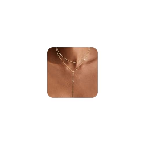 BERISO Y-Shape Gold Necklace for Women - 14K Gold Plated Minimalist Pendant Chain Jewelry, Elegant Gift for Anniversary