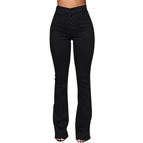 Kelsiop Casual Women's Jeans Washed High Waist Button Cut Jeans Casual Retro Fashion Pants Flared Plus Size