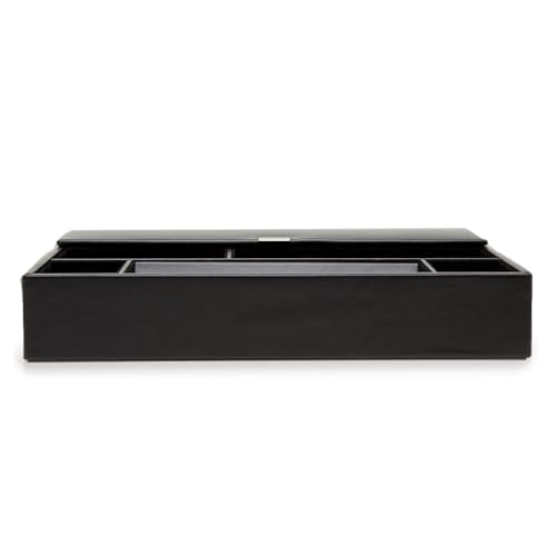 WOLF Heritage Valet Tray, Black - Includes Five Compartments & Three Ring Rolls - Faux Leather Exterior + Ultra-Suede Lining