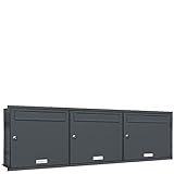 AL Briefkastensysteme, 3er Unterputzbriefkasten in Anthrazit Grau RAL 7016, Briefkastenanlage 3 Fach, Postkasten modern