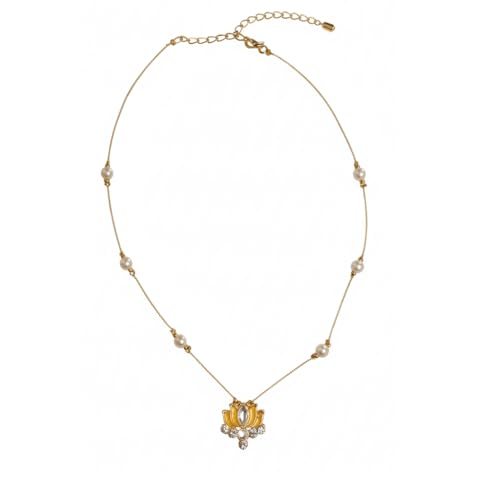 Gmall creations Invisible Floating Necklace for Women with Lotus Pendant – Gold-Tone Wire, Teardrop Stone, Pearls, Lightweight Minimalist Choker, Delicate Ethereal Jewelry (Yellow Lotus)