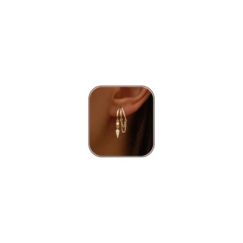 SELSHE Gold Earrings for Women, Dainty Chain Earrings 14k Gold Plated Long Drop Dangle Earrings Hypoallergenic Huggie Earrings for Women Trendy Cute Statement Small Hoops Earring Costume Gold Jewelry