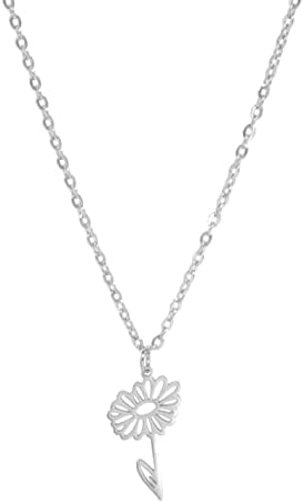 kkjoy Birth Month Flower Necklace Stainless Steel 12 Month Birthday Flower Pendant Necklace Best Friend Necklace Jewellery Gifts for Women Girls