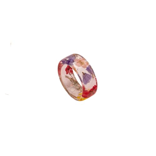 DATOA Floral Resin Ring Handmade Acrylic Flower Ring Unique Floral Resin Rings Pressed Flower Jewelry for Women - A05