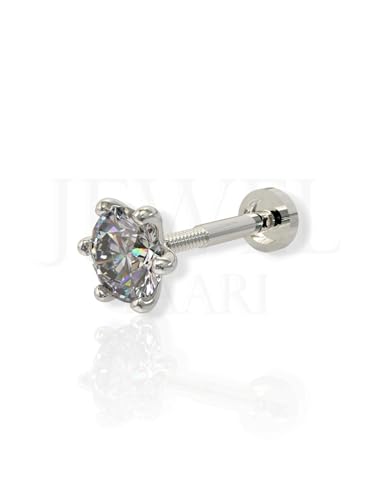 Image of SJ SHUBHAM JEWELLERS 92.5-925 Sterling Silver Round Shape White Cubic Zirconia Prong /Cup Setting Nose Pin Stud for Women Girls Size 2MM 3MM Size Pure Silver