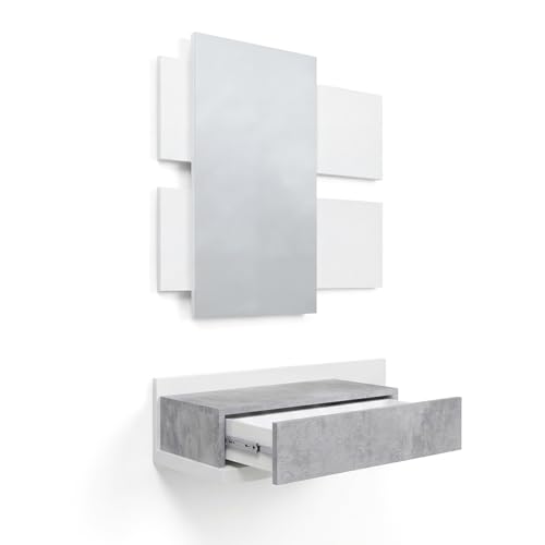 Recibidor con espejo y cajón mueble de entrada blanco artik Milo 6