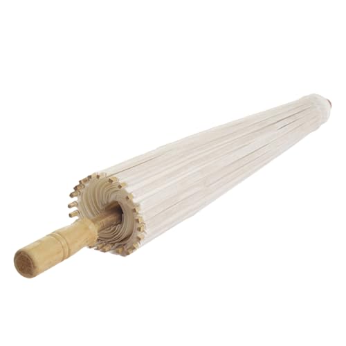 JOINPAYA Parapluie en Papier Huilé Blanc 83 CM Diamètre Poignée en Bambou 52 CM – Parasol Asiatique Vintage Imperméable Fait Main pour Décoration Mariage Peinture DIY et Activités