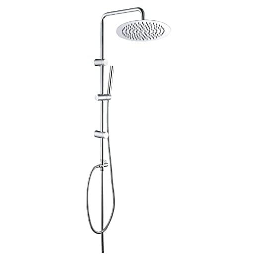 Görbach Columna Ducha Hidromasaje sin Grifo Barra Ducha en Acero Inoxidable de Altura Adjustable Set Ducha con Ducha Mano en LATÓN y Alcachofa Rociador Superior en Acero INOXI D25cm.