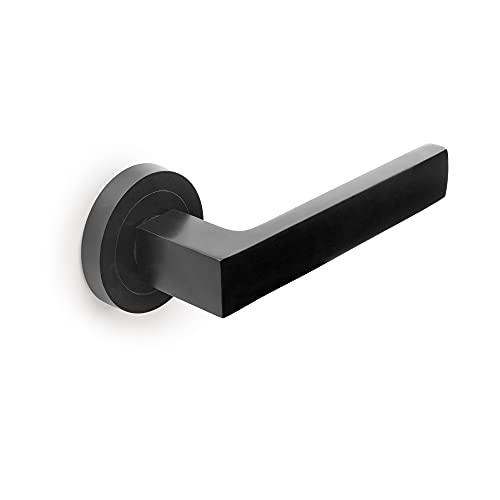 EMUCA - Manetas para puertas de interior, juego de manillas para puerta de paso con roseta D.50 mm, Aluminio, Negro